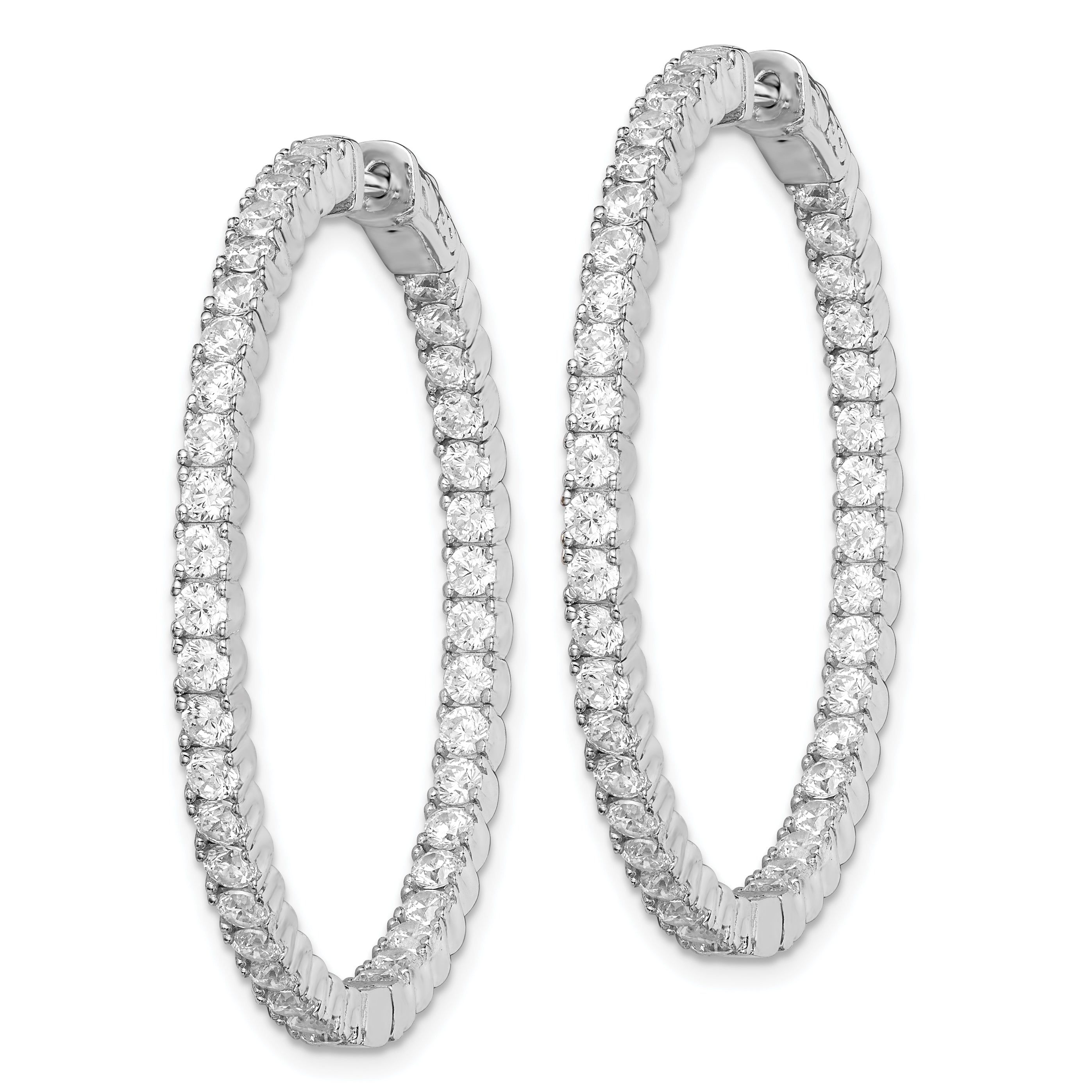 Sterling Silver Rhodium-plated CZ 80 Stones In & Out Hoop Earrings QE11060