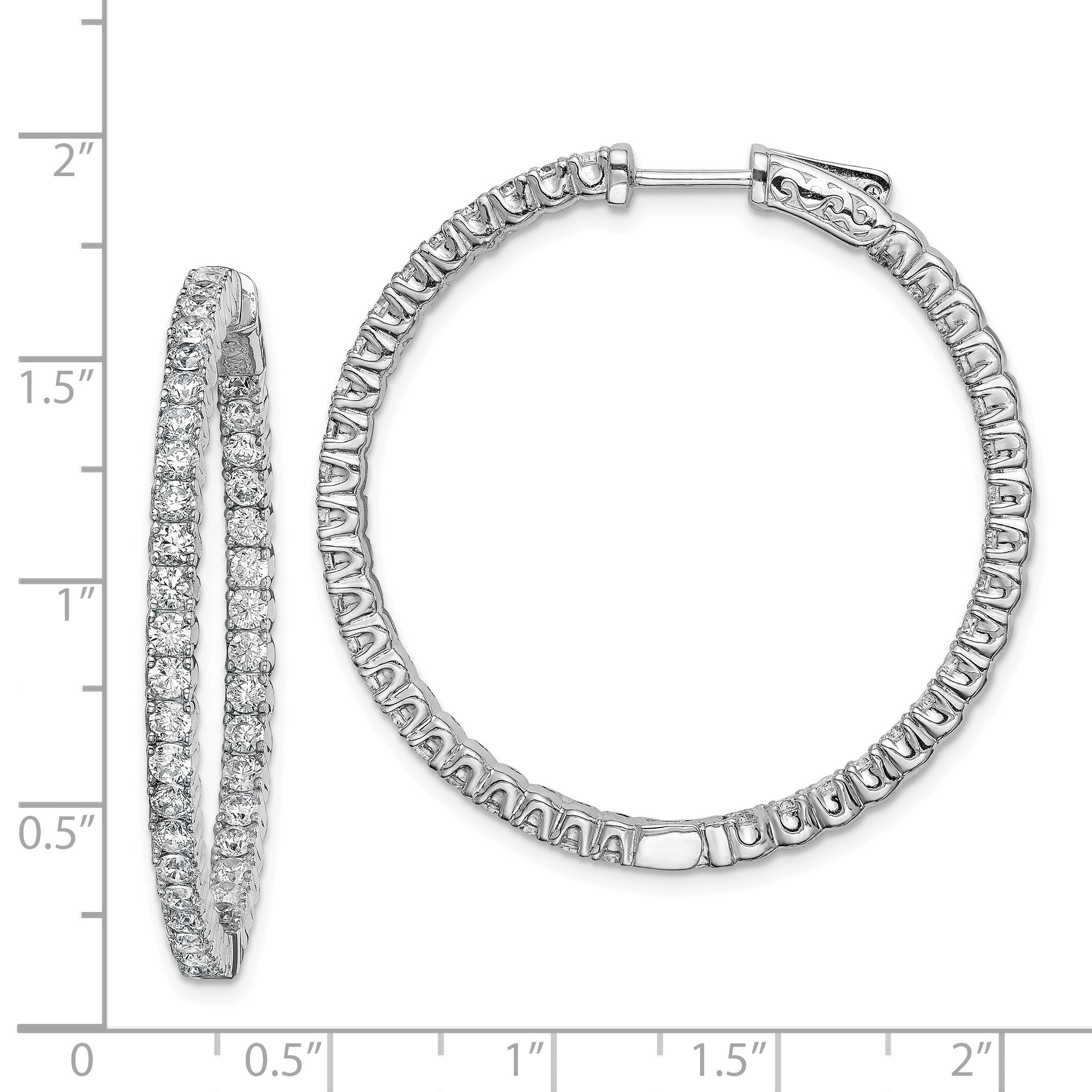 Sterling Silver Rhodium-plated CZ 80 Stones In & Out Hoop Earrings QE11060