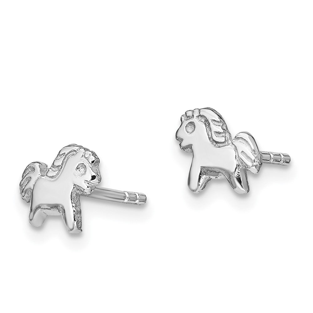 Sterling Silver Rhodium-plated Polished Pony Children's Post Earrings