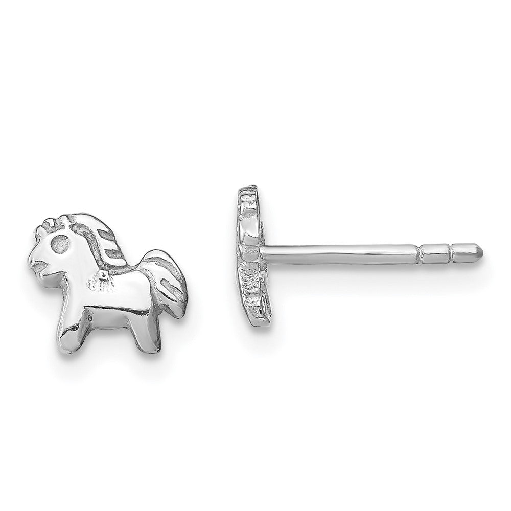 Sterling Silver Rhodium-plated Polished Pony Children's Post Earrings