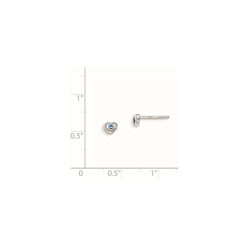 Sterling Silver Madi K Rhodium-plated Polished December Blue Preciosa Crystal Heart Children's Post Earrings