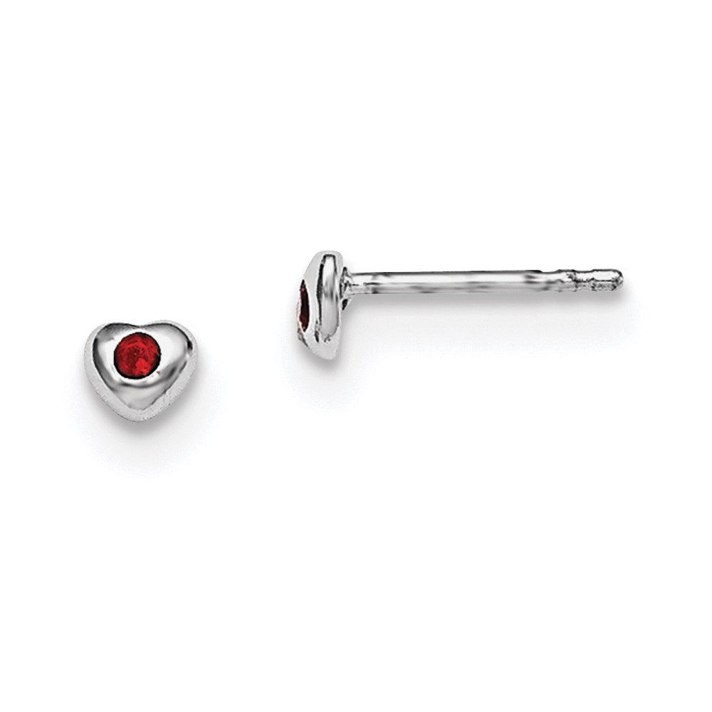 Sterling Silver Madi K Rhodium-plated Polished January Red Preciosa Crystal Heart Children's Post Earrings