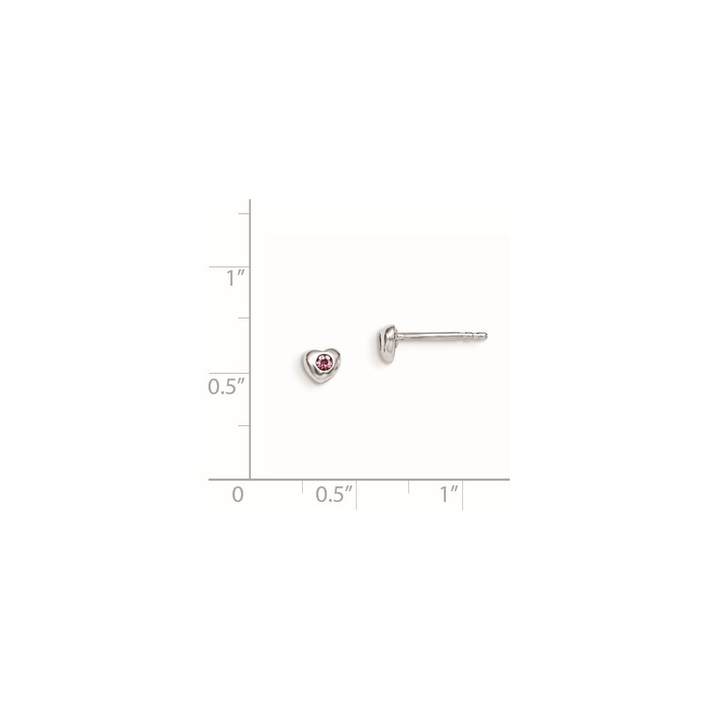 Sterling Silver Madi K Rhodium-plated Polished June Pink Preciosa Crystal Heart Children's Post Earrings