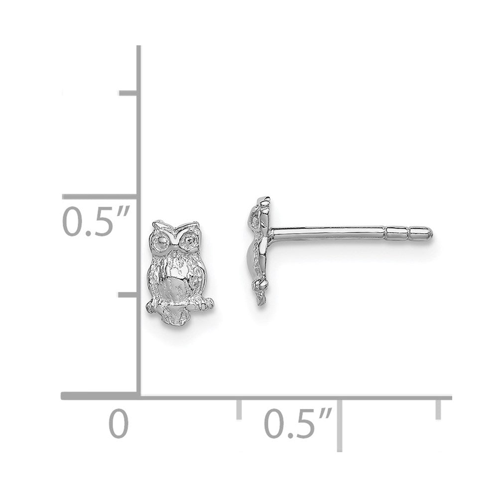 Sterling Silver Rhodium-plated Polished & Textured Owl Post Earrings