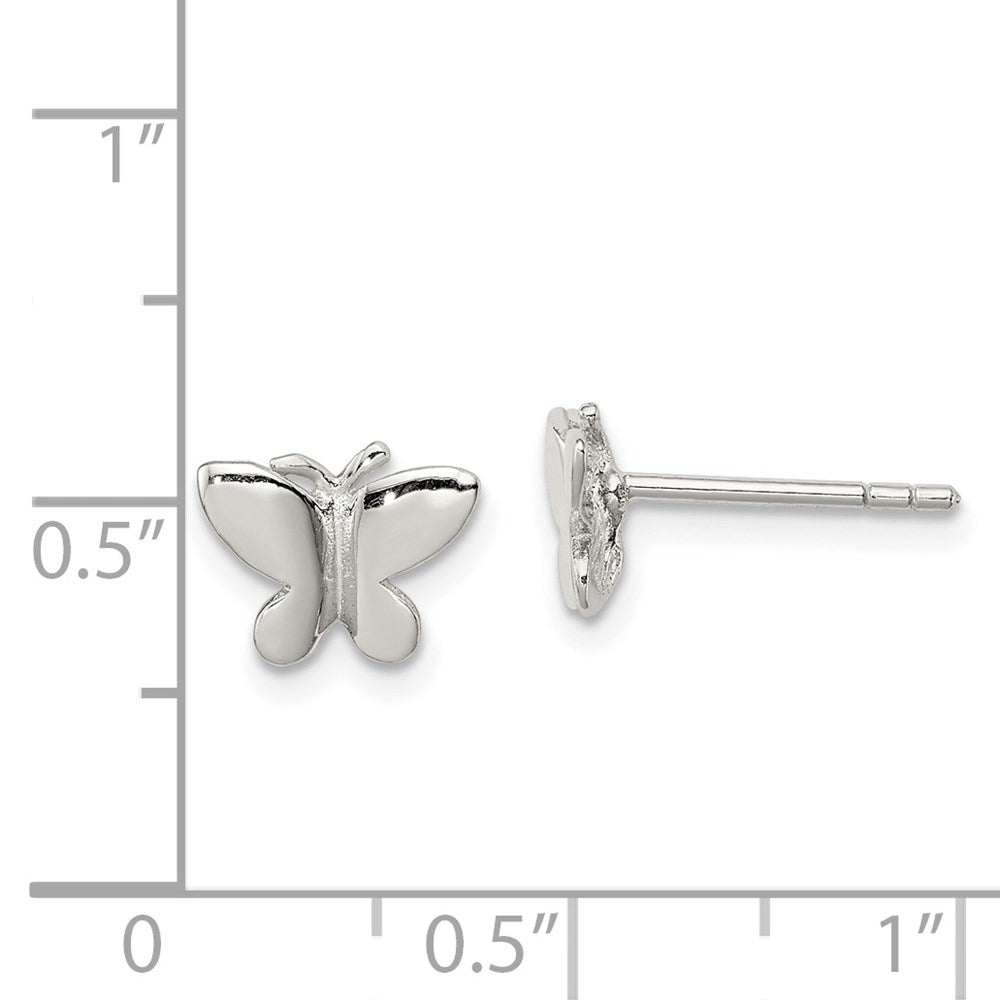 Sterling Silver RH-plated Polished Butterfly Children's Post Earrings