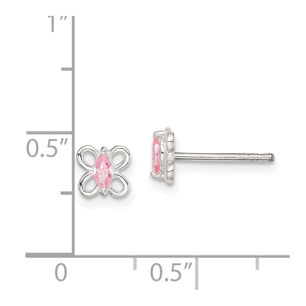 Sterling Silver Polished Pink CZ Butterfly Children's Post Earrings