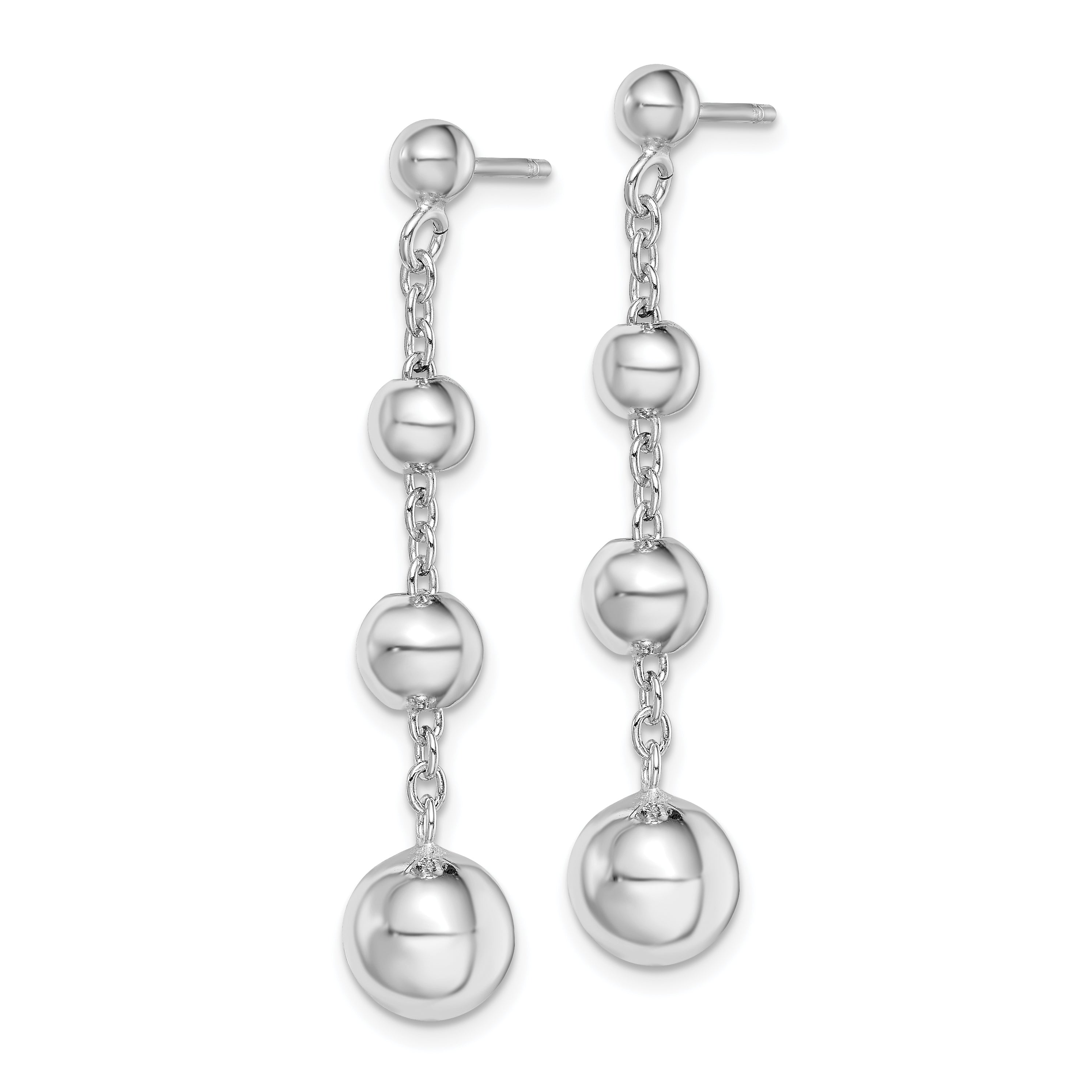 Sterling Silver Rhodium-plated Polished Beaded Post Dangle Earrings QE11367