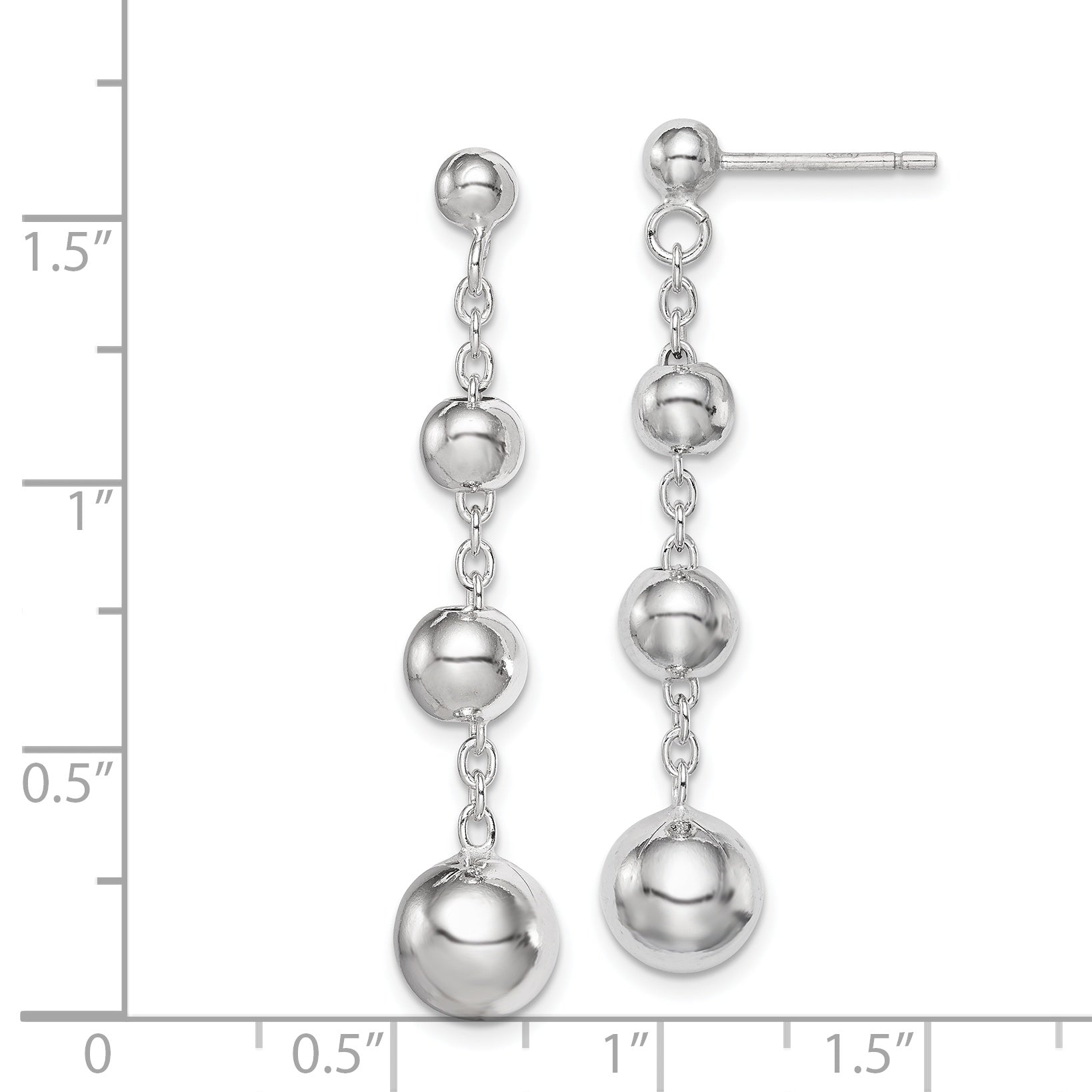 Sterling Silver Rhodium-plated Polished Beaded Post Dangle Earrings QE11367