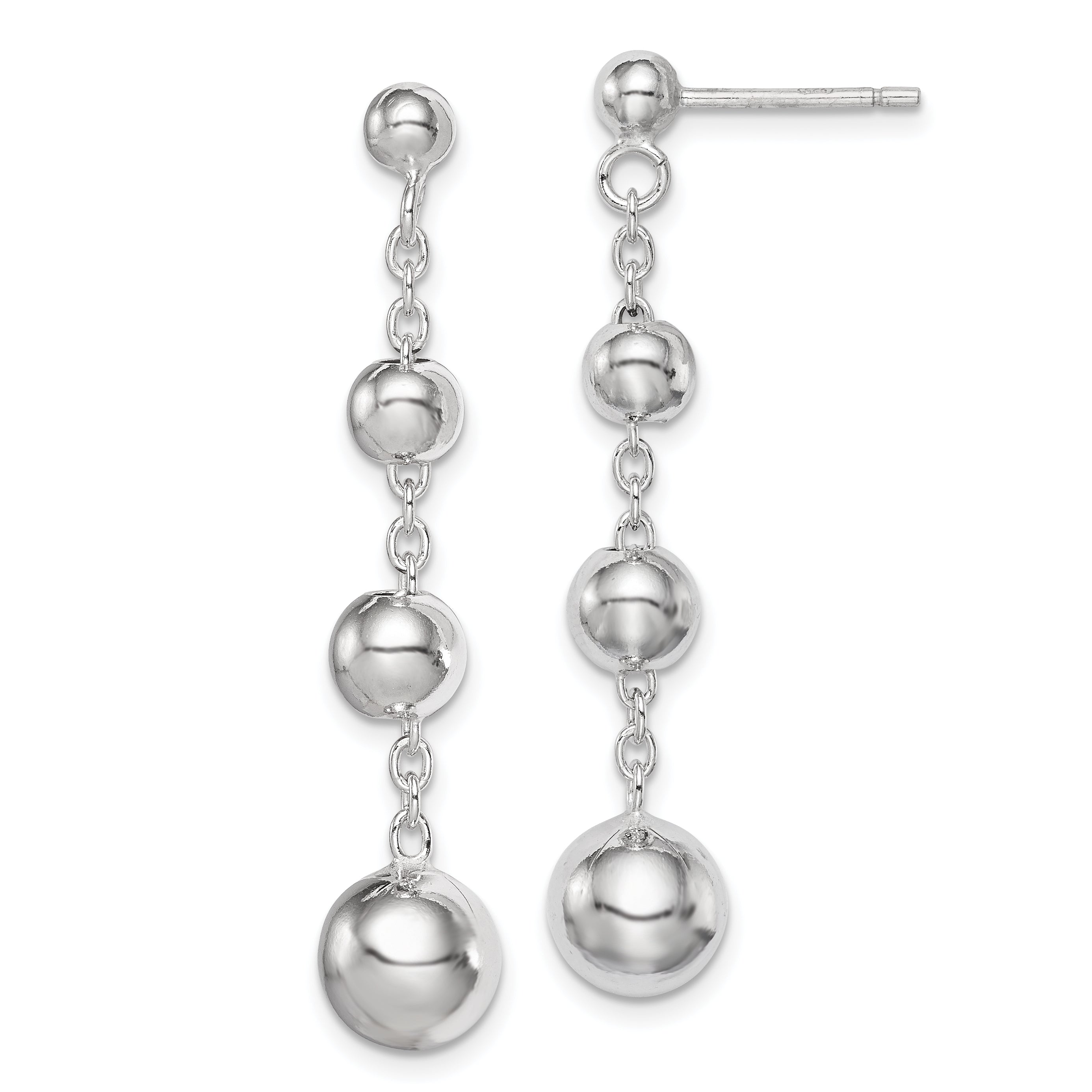 Sterling Silver Rhodium-plated Polished Beaded Post Dangle Earrings QE11367