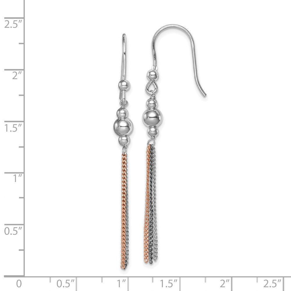 Sterling Silver Rose Rhod/Ruthenium-plated Chain & Beaded Dangle Earrings