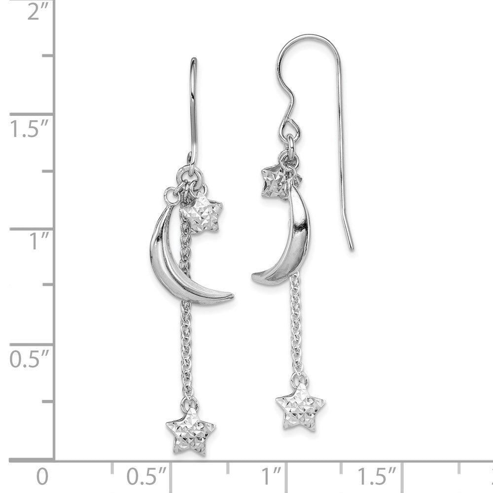 Sterling Silver Rhodium-plated D/C Puffed Star and Moon Earrings