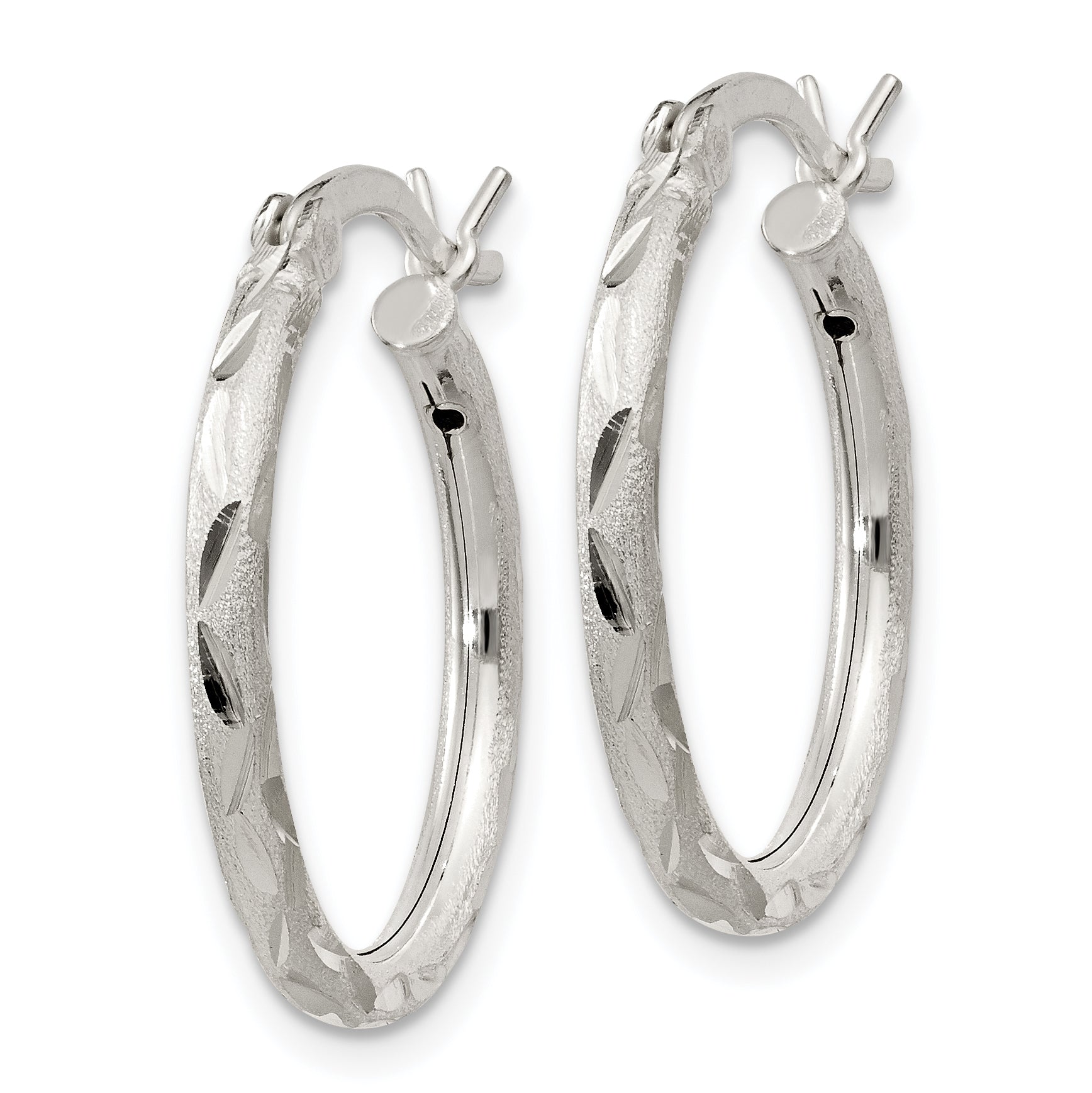 Sterling Silver Satin Finish Diamond-cut Hinged Hoop Earrings QE11494