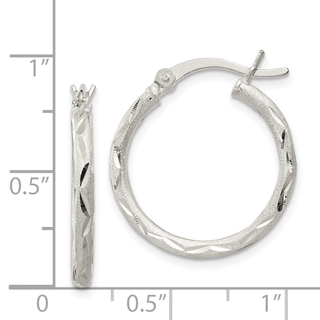 Sterling Silver Satin Finish Diamond-cut Hinged Hoop Earrings QE11494