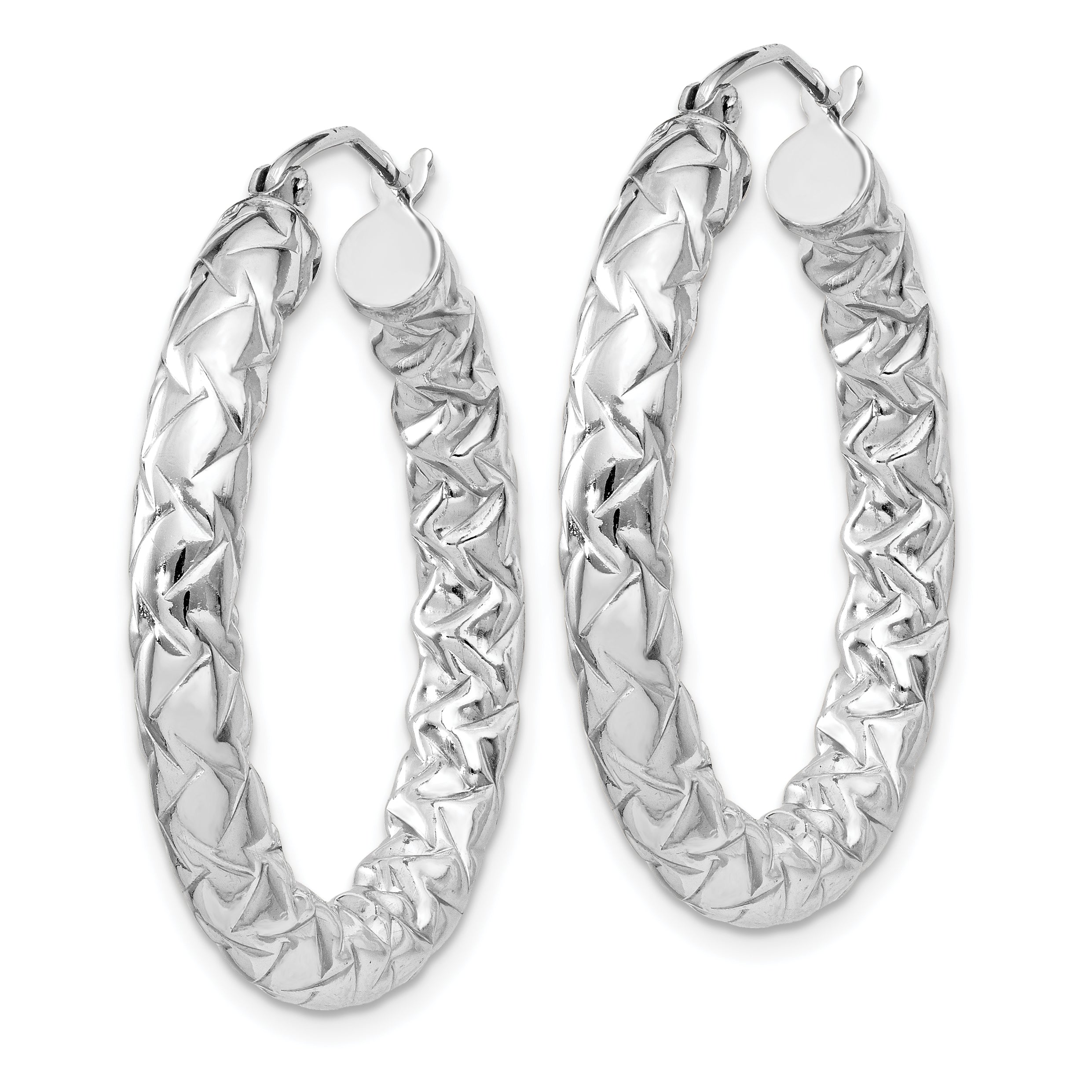 Sterling Silver Rhodium-plated Textured Hinged Hoop Earrings QE11511