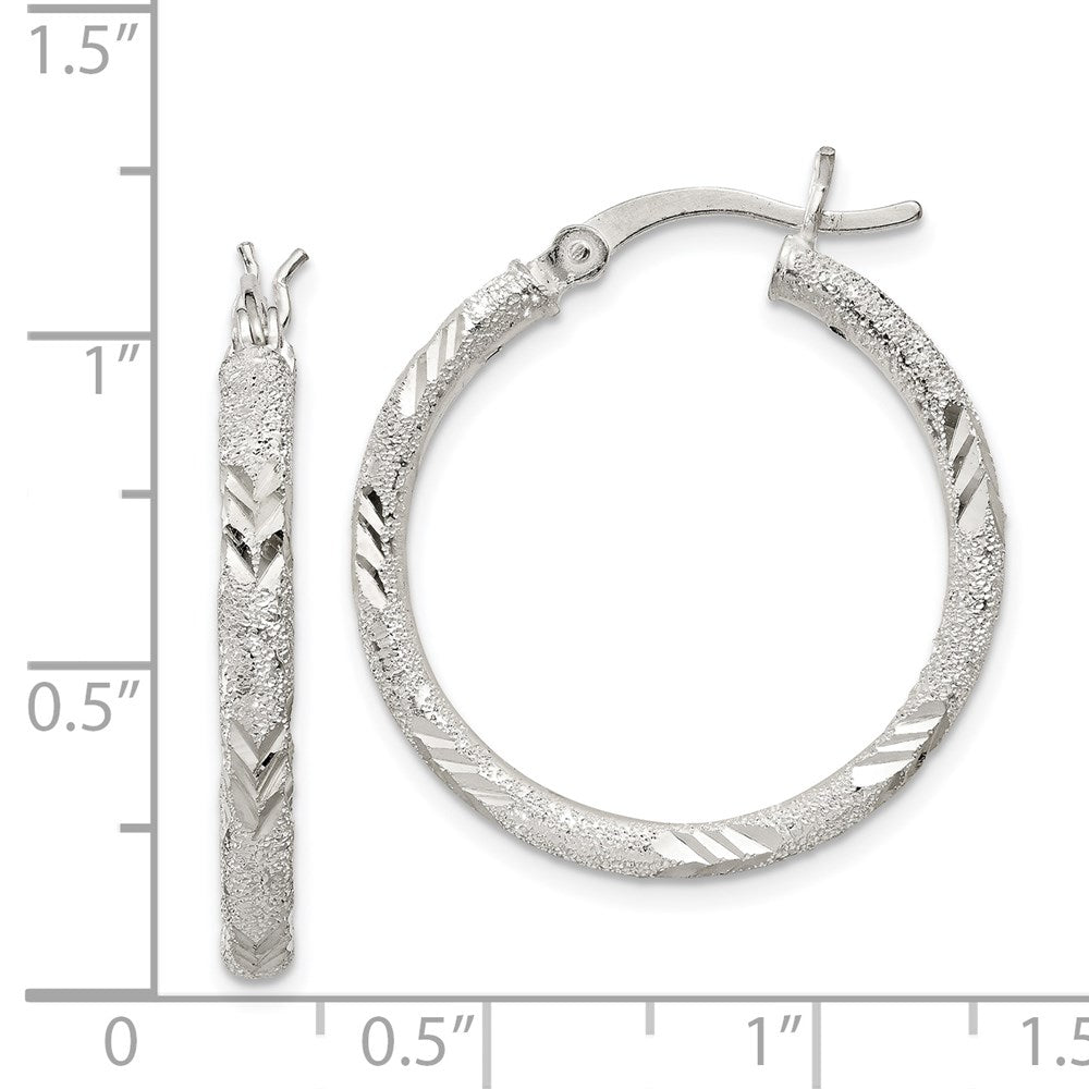 Sterling Silver 2.5mm Diamond-cut Laser-cut Hinged Hoop Earrings