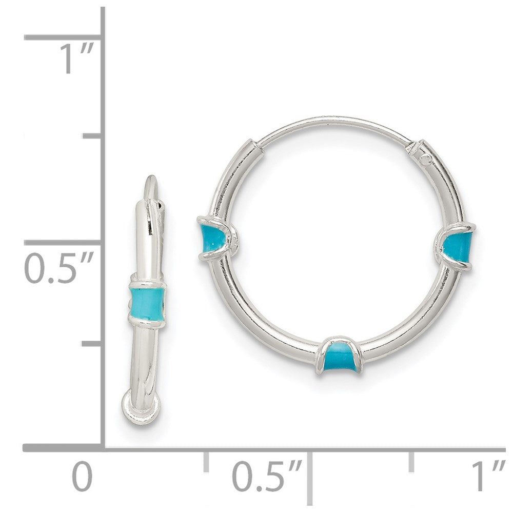 Sterling Silver Polished Light Blue Enamel Endless Hoop Earrings