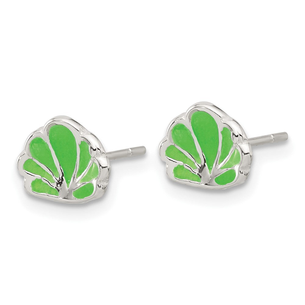 Sterling Silver Polished Enamel Seashell Post Earrings