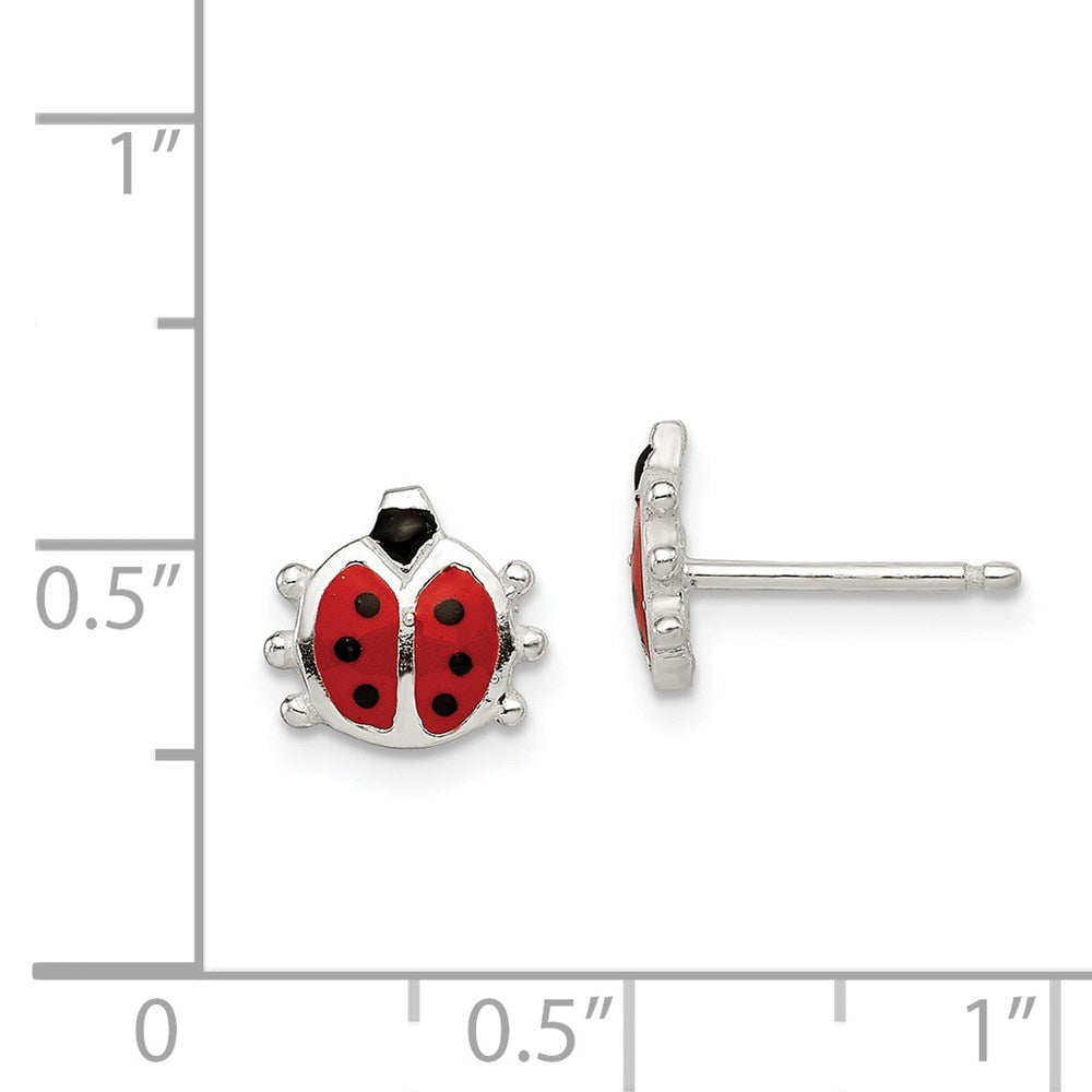 Sterling Silver Polished Enamel Ladybug Childs Post Earrings