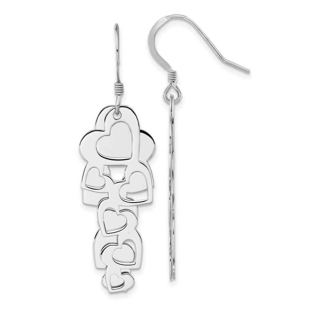 Sterling Silver Polished Hearts Cut-out Heart Dangle Shepherd Hook Earrings