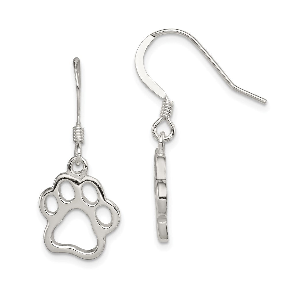 Sterling Silver Polished Paw Print Shepherd Hook Earrings