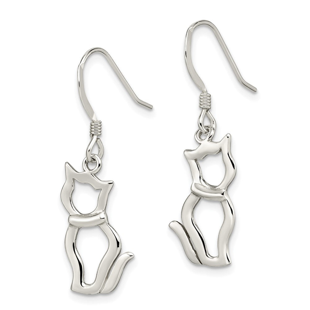 Sterling Silver Polished Cat Shepherd Hook Earrings