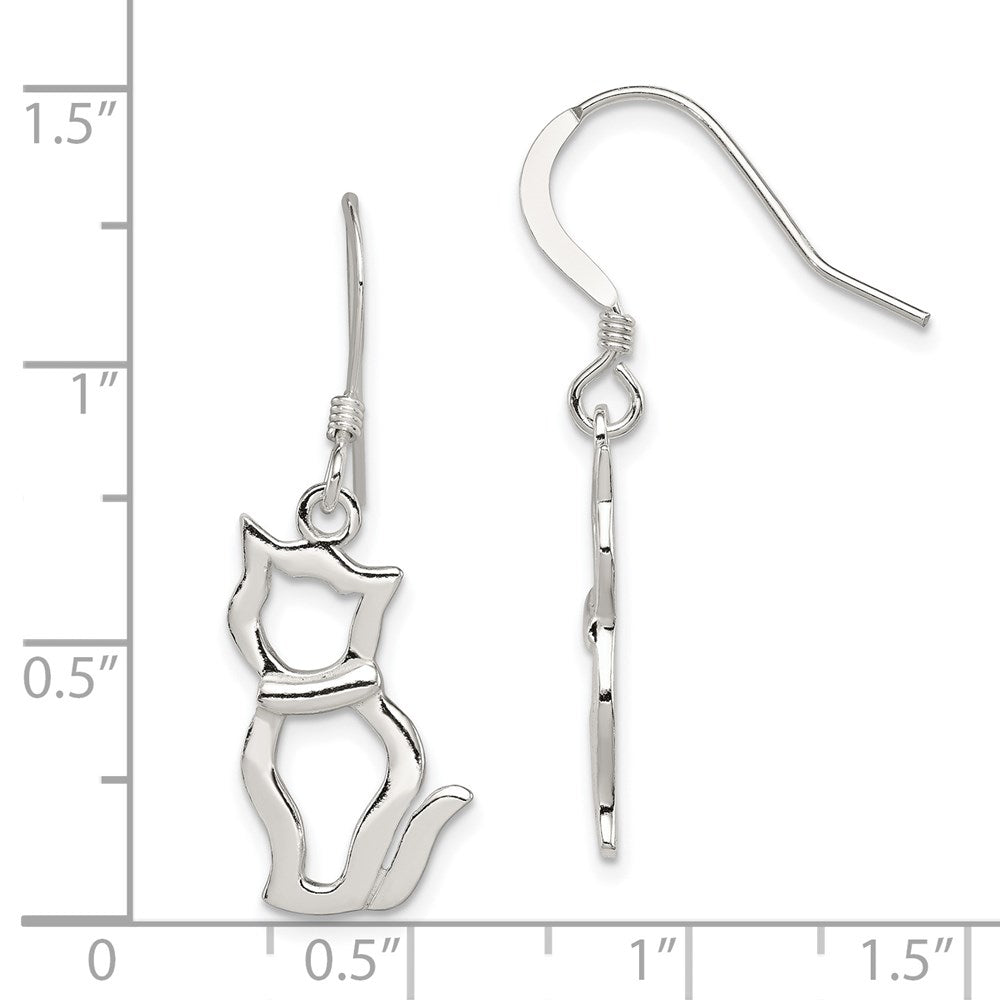 Sterling Silver Polished Cat Shepherd Hook Earrings