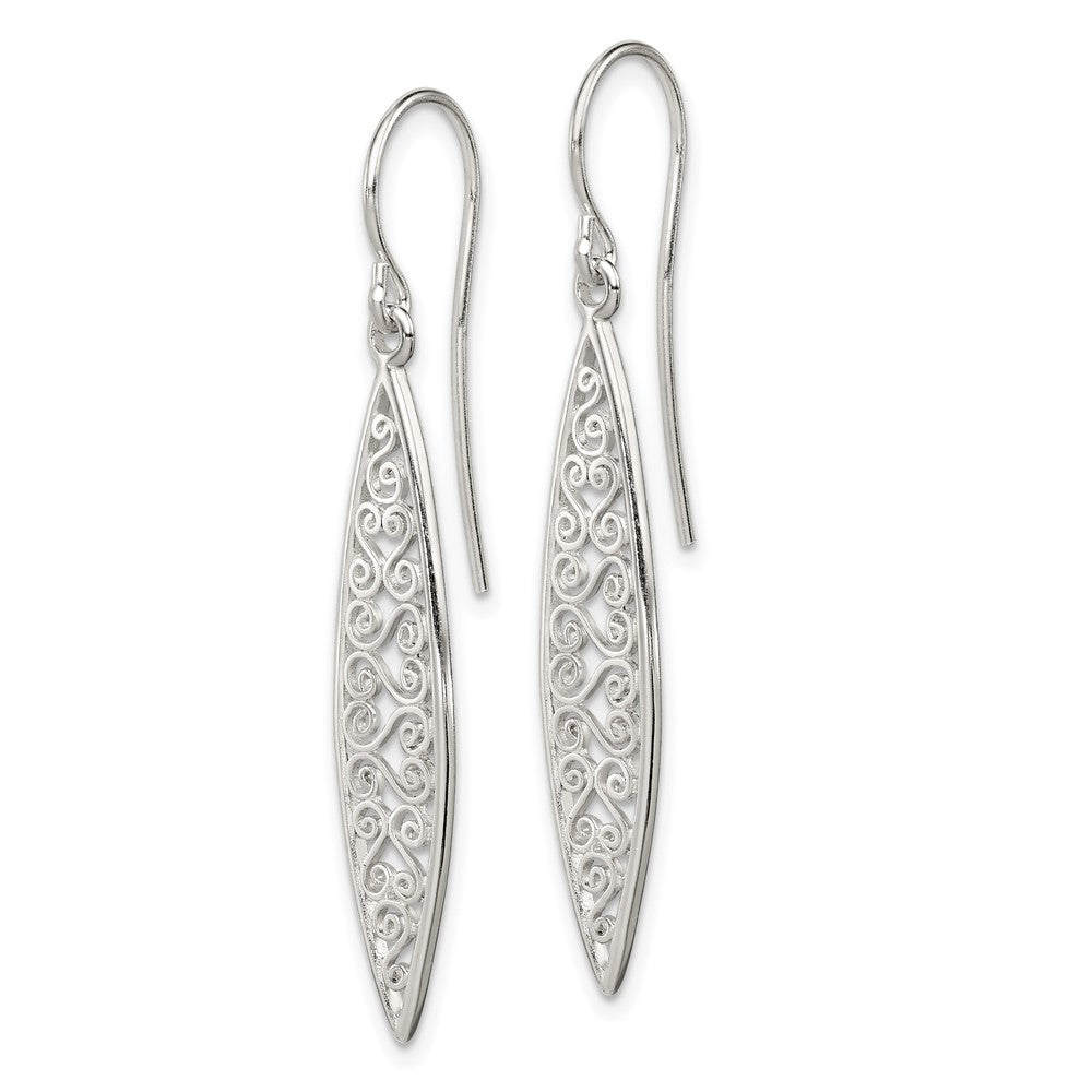 Sterling Silver Polished Filigree Marquise Shaped Dangle Earrings