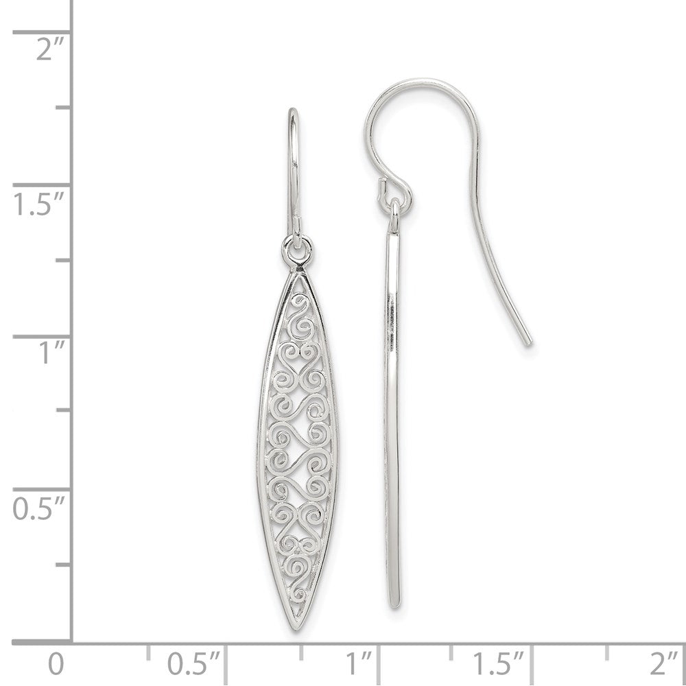 Sterling Silver Polished Filigree Marquise Shaped Dangle Earrings