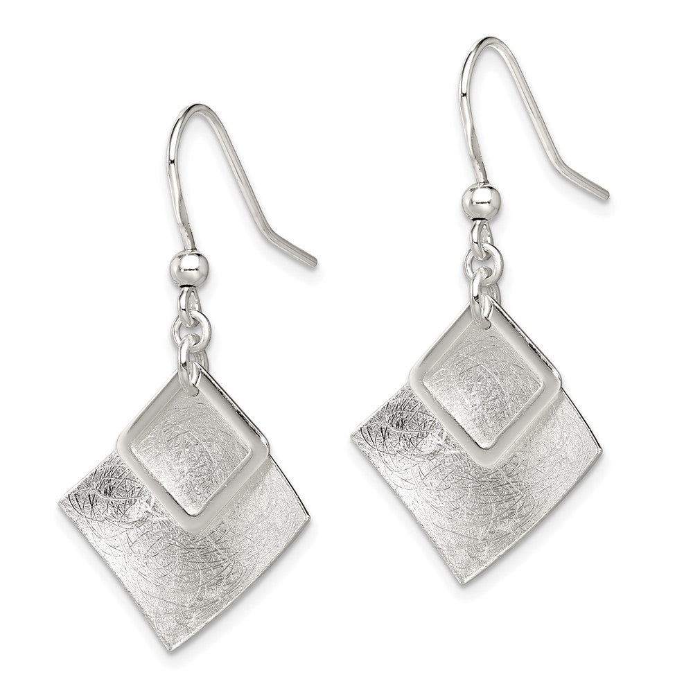 Sterling Silver Polished & Textured Double Diamond Shape Dangle Earrings