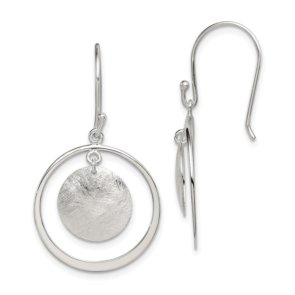 Sterling Silver Polished & Brushed Circles Dangle Earrings