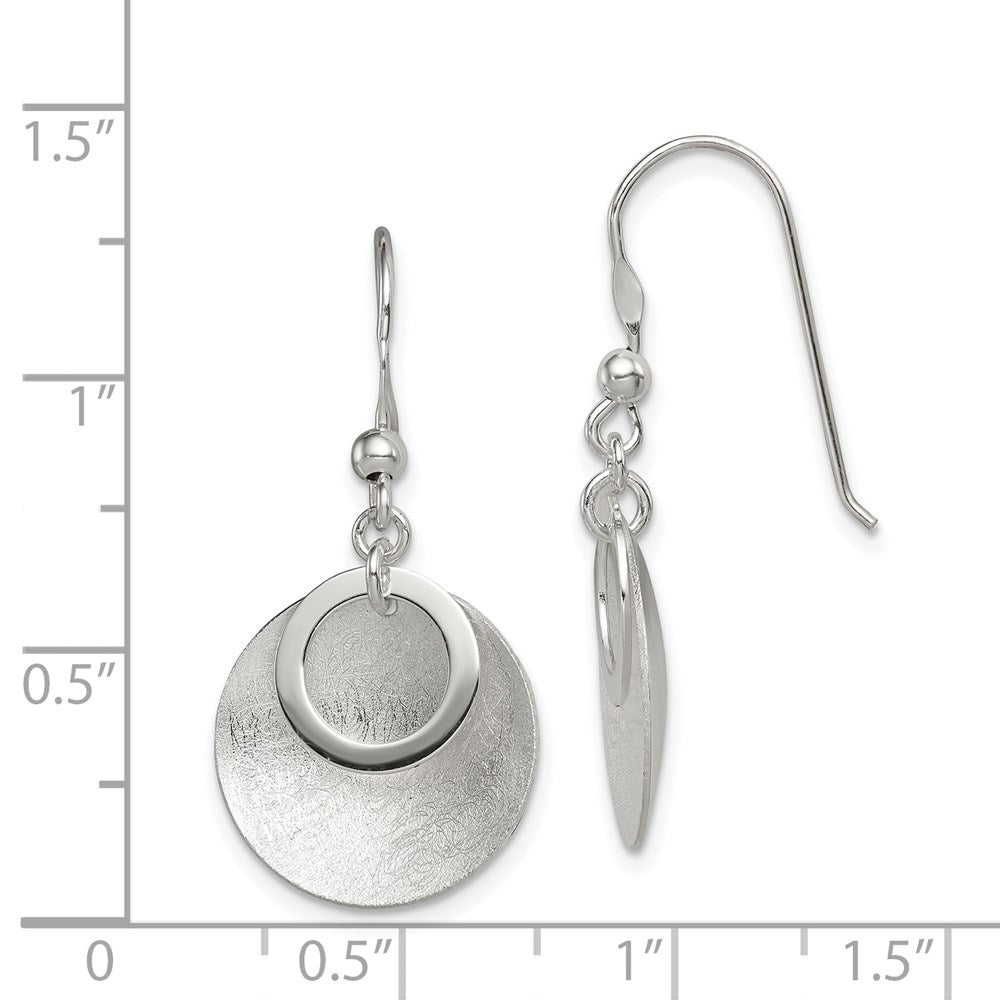 Sterling Silver Polished & Brushed Double Circle Dangle Earrings