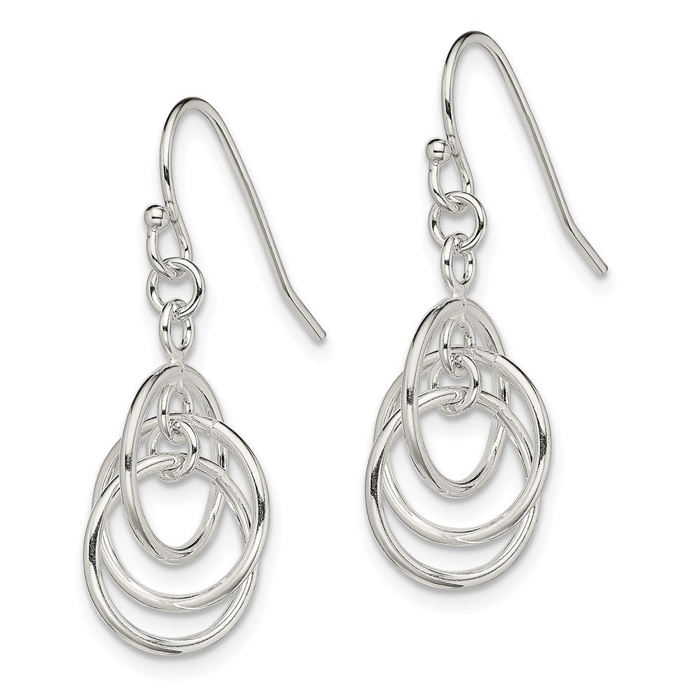 Sterling Silver Polished Intertwined Three Circle Dangle Earrings