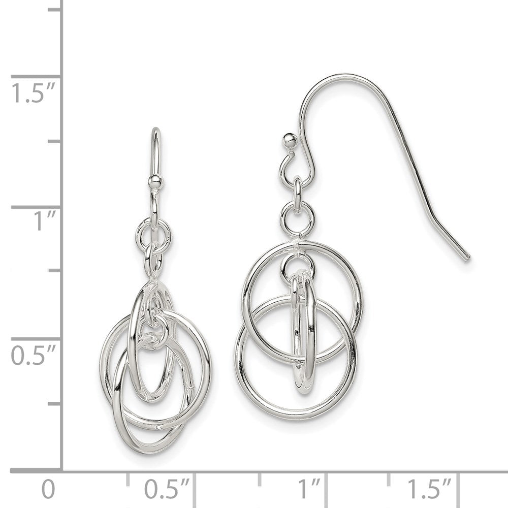 Sterling Silver Polished Intertwined Three Circle Dangle Earrings