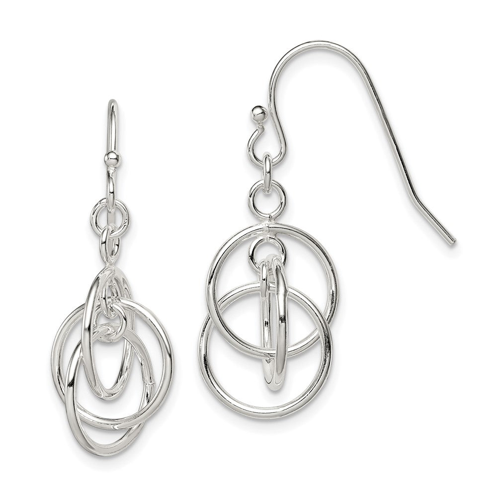 Sterling Silver Polished Intertwined Three Circle Dangle Earrings