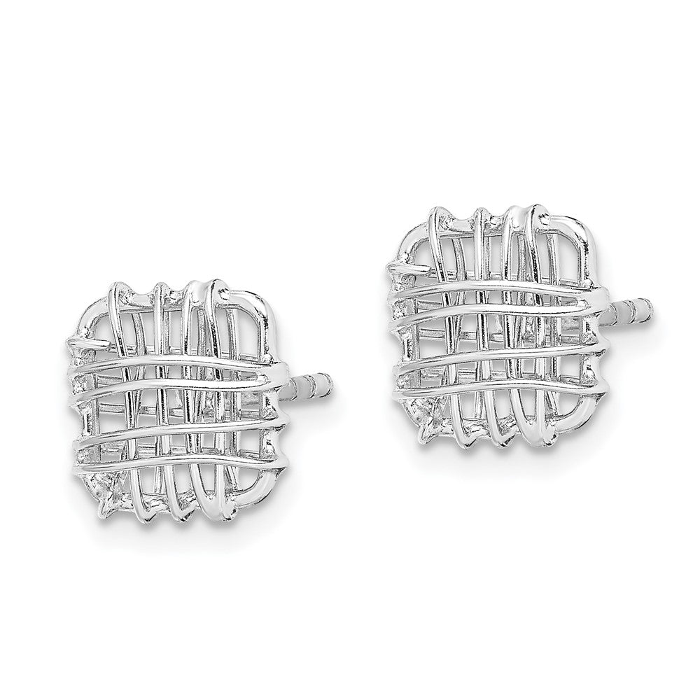 Sterling Silver Rhodium-plated Polished Square Post Earrings