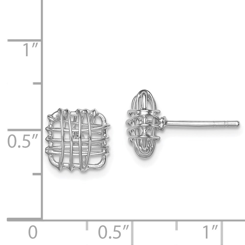 Sterling Silver Rhodium-plated Polished Square Post Earrings