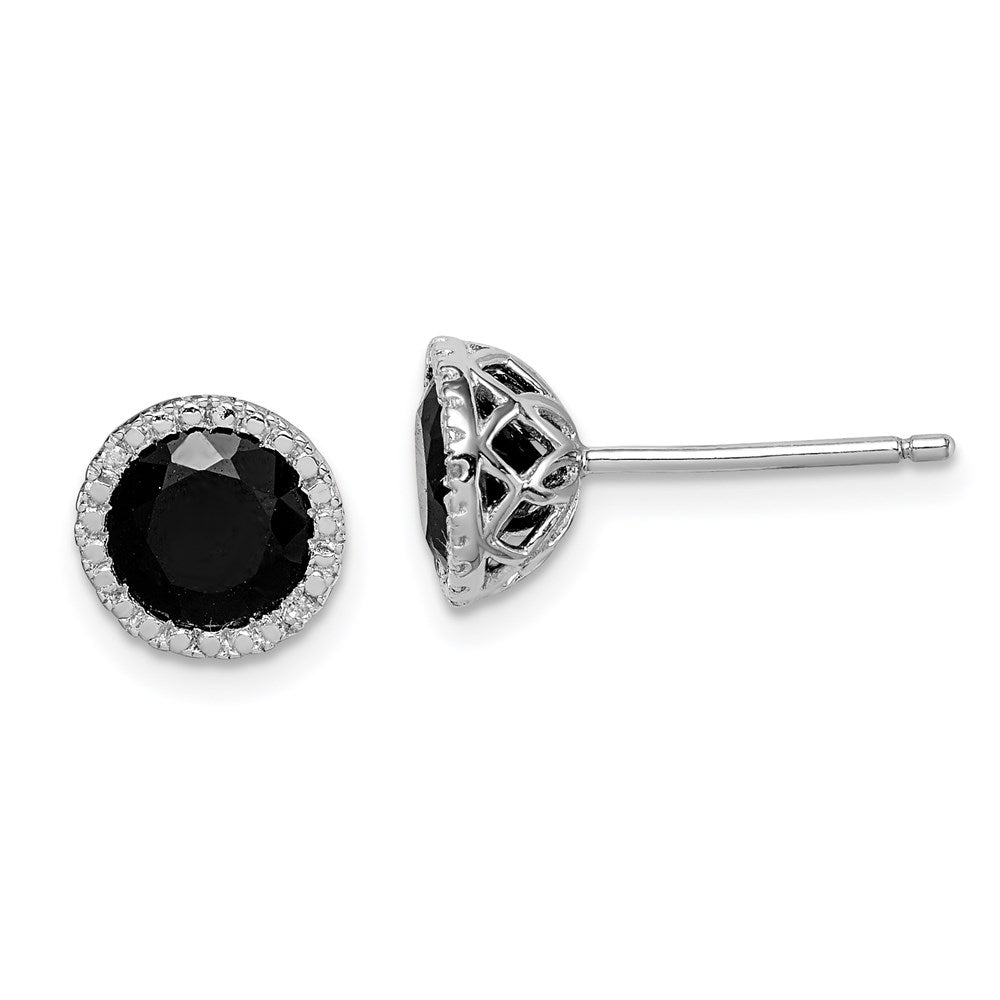 Sterling Silver Rhodium-plated Black Sapphire & Diamond Post Earrings