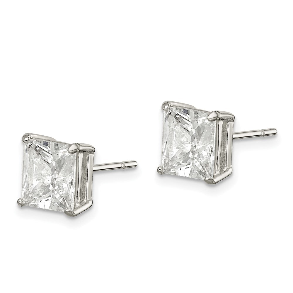 Sterling Silver Polished 7mm Princess CZ Stud Earrings