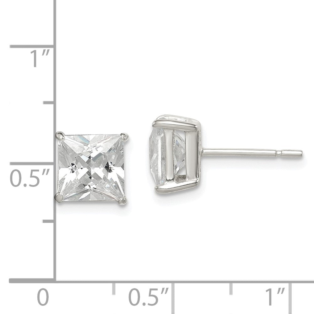 Sterling Silver Polished 7mm Princess CZ Stud Earrings