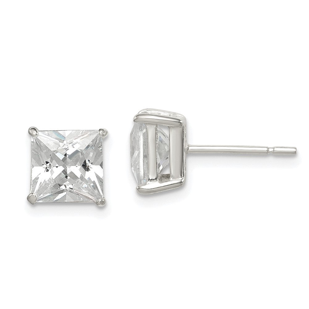 Sterling Silver Polished 7mm Princess CZ Stud Earrings