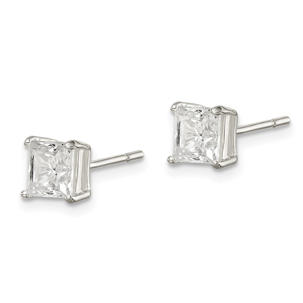 Sterling Silver Polished 5mm Princess CZ Stud Earrings