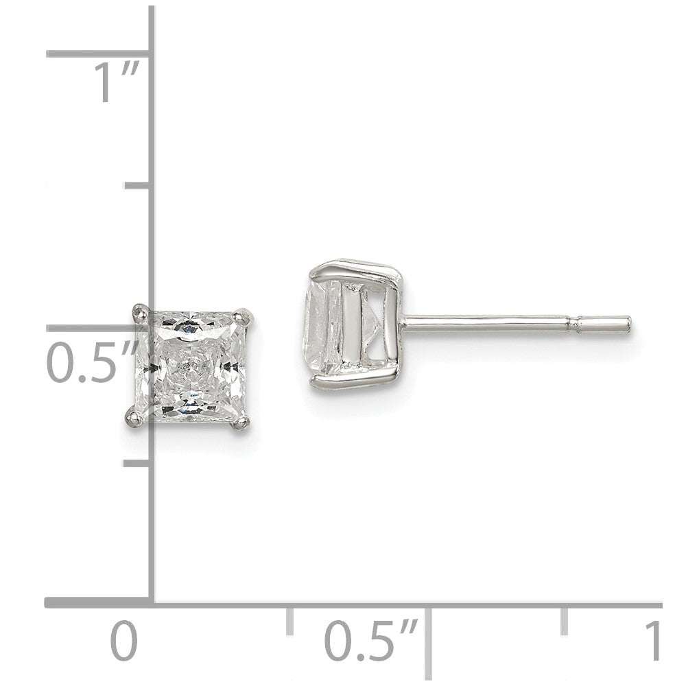 Sterling Silver Polished 5mm Princess CZ Stud Earrings