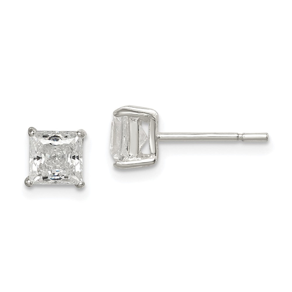 Sterling Silver Polished 5mm Princess CZ Stud Earrings