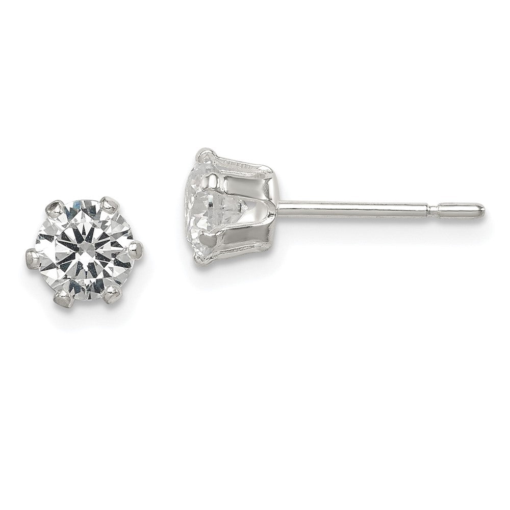 Sterling Silver Polished 5mm Round CZ Stud Earrings