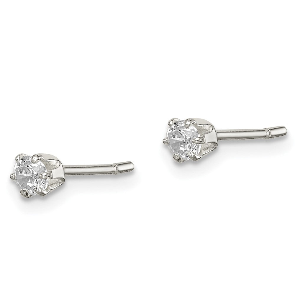 Sterling Silver Polished 3mm Round CZ Stud Earrings