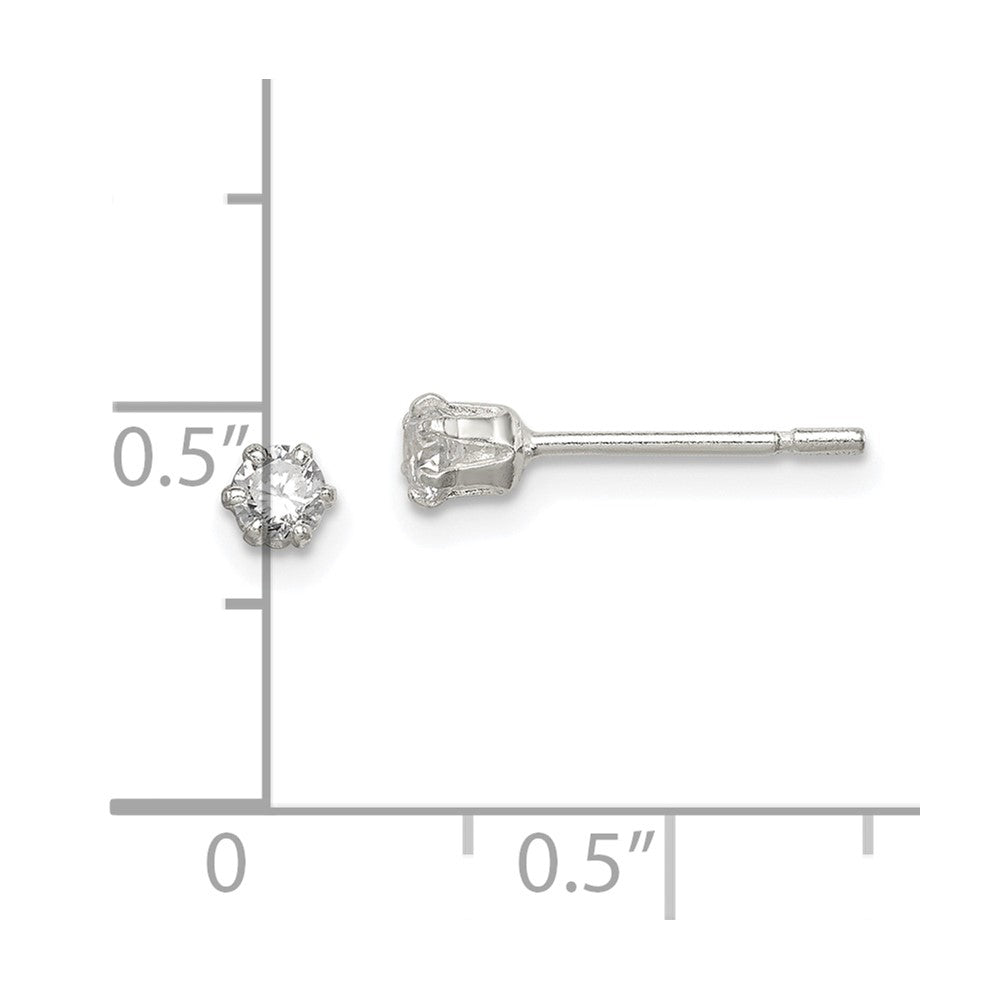 Sterling Silver Polished 3mm Round CZ Stud Earrings