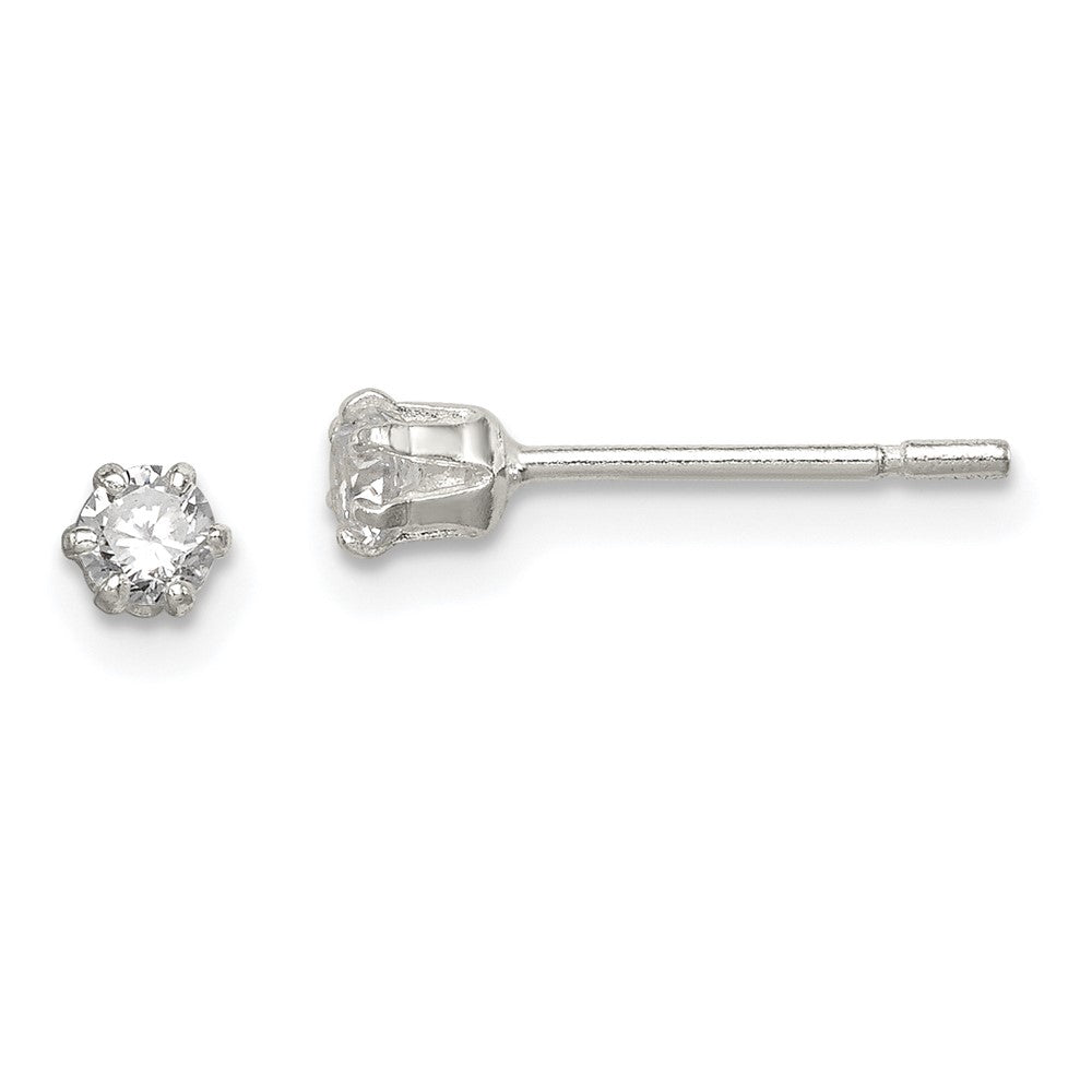 Sterling Silver Polished 3mm Round CZ Stud Earrings