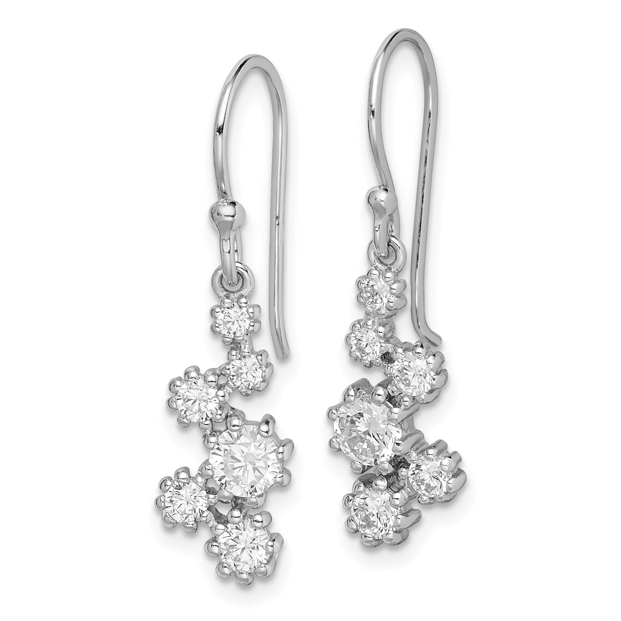 Sterling Silver Rhodium-plated w/ CZ Post Dangle Earrings QE12315