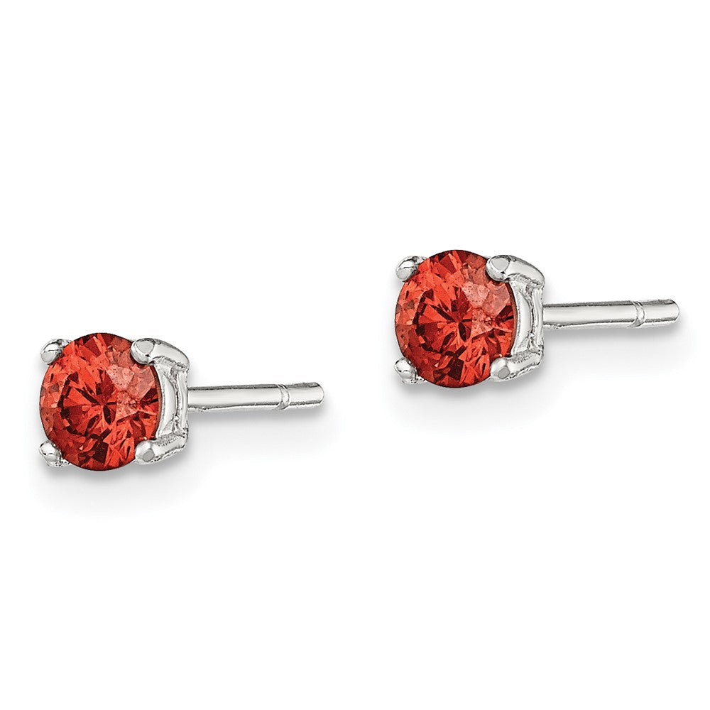 Sterling Silver Polished 4mm Round Red Glass Stud Earrings