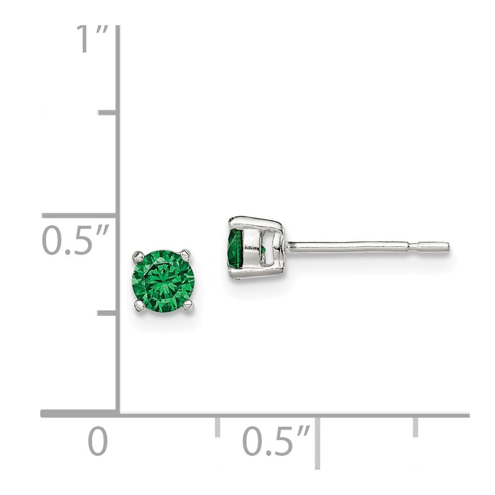 Sterling Silver Polished 4mm Round Green Glass Stud Earrings